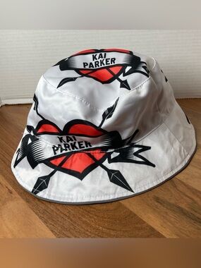 Kai Parker Fan White Bucket Hat with Red Heart Graphic Vampire Diaries